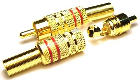 Штекер RCA (тюльпан) GOLD метал. кабель.,красные полосы