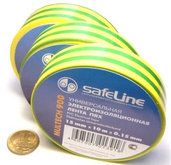 Изолента SAFELINE жёлто-зелёная